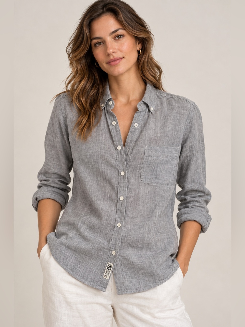 J. Crew Women's Gray Button-Down Linen Shirt